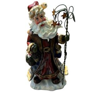 SANTA BY STERLING LARGE 11” TALL BLUE OVERCOAT RED UNDER CLOAK LANTERN AND STAFF